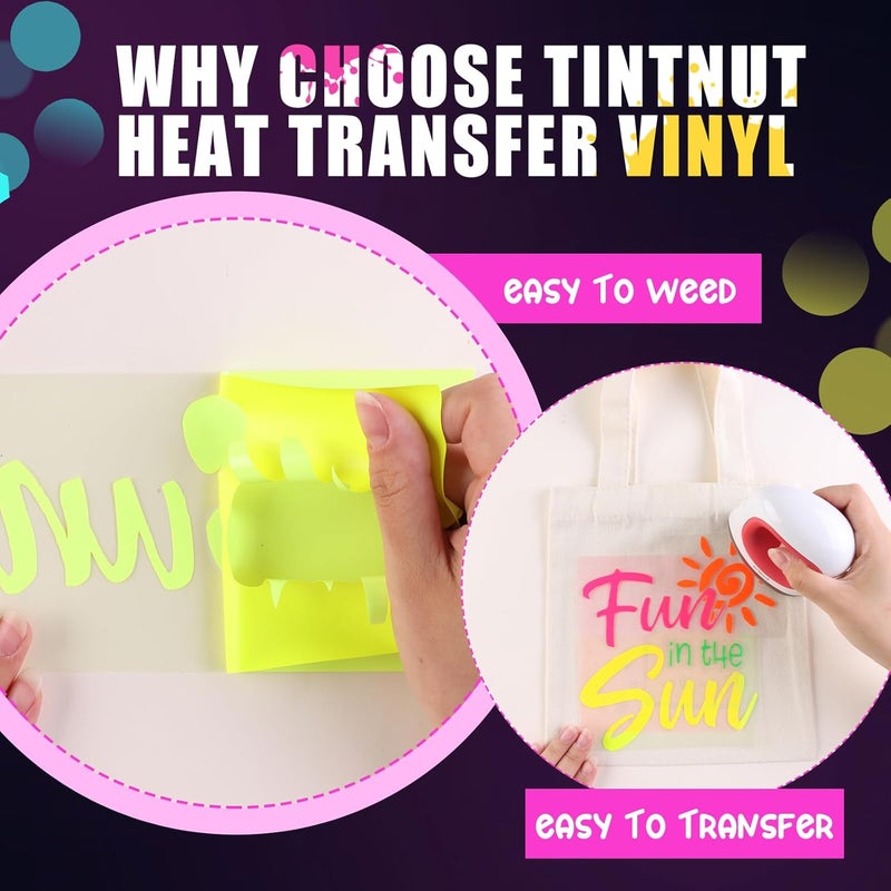 Tintnut Neon PU HTV for T-Shirt 12x10 inch 10 Sheets 5 Assorted Color Iron on Vinyl Heat Transfer Vinyl Bundle Easy to Weed HTV Vinyl for DIY T-Shirts - Image 3